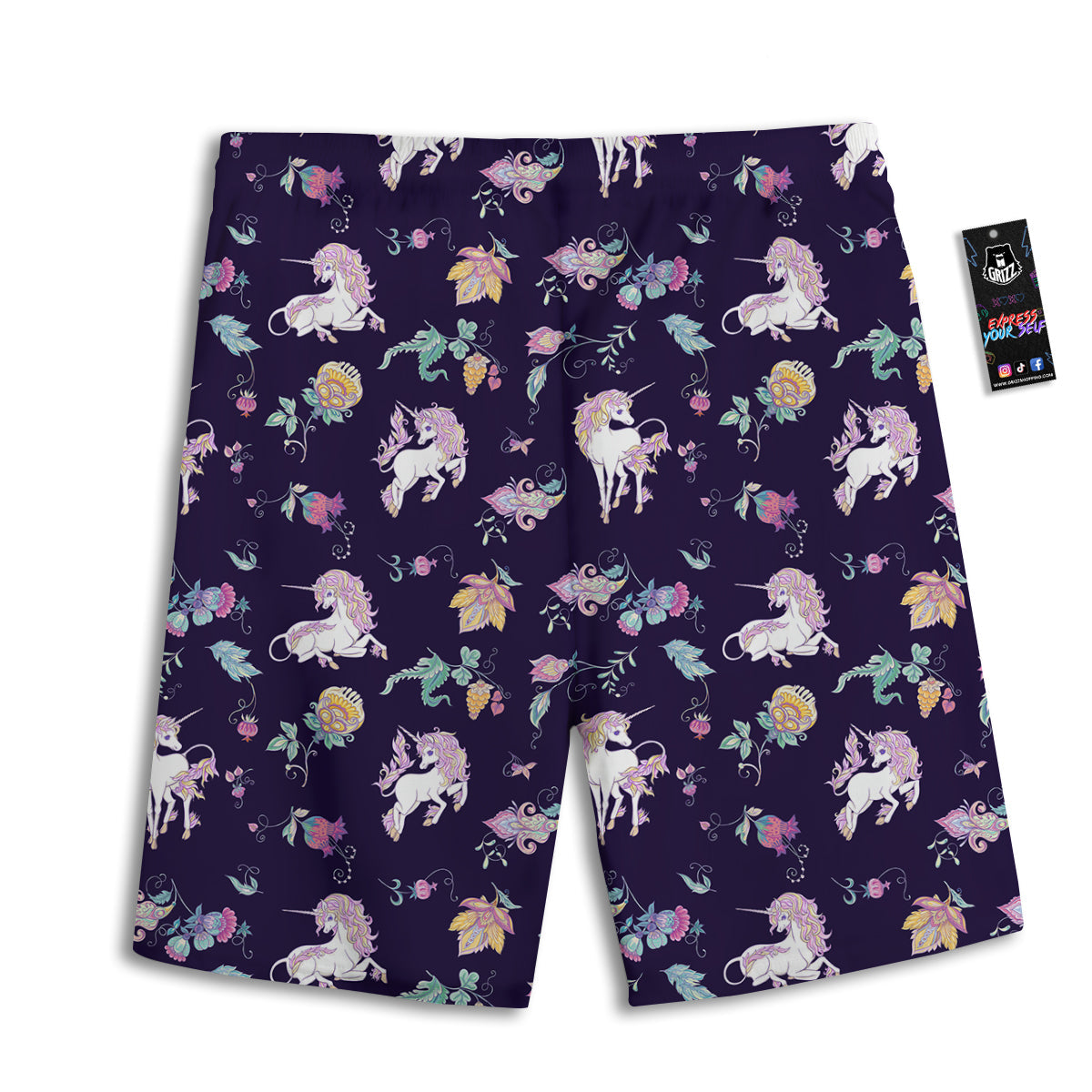 Unicorn Night Floral Print Pattern Men's Athletic Shorts