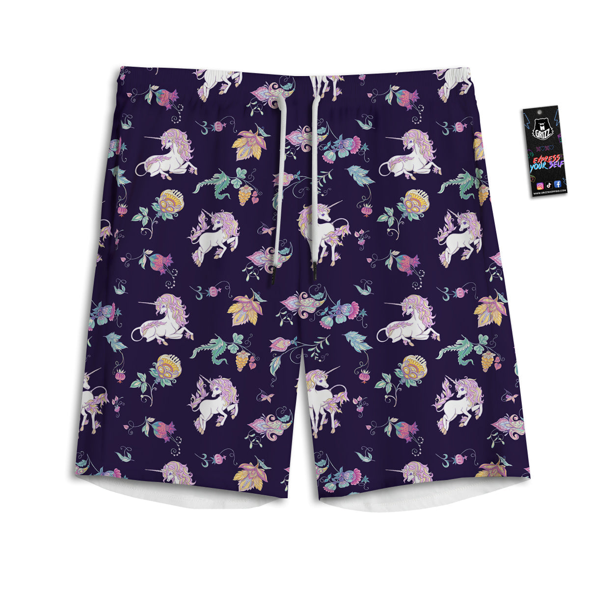 Unicorn Night Floral Print Pattern Men's Athletic Shorts