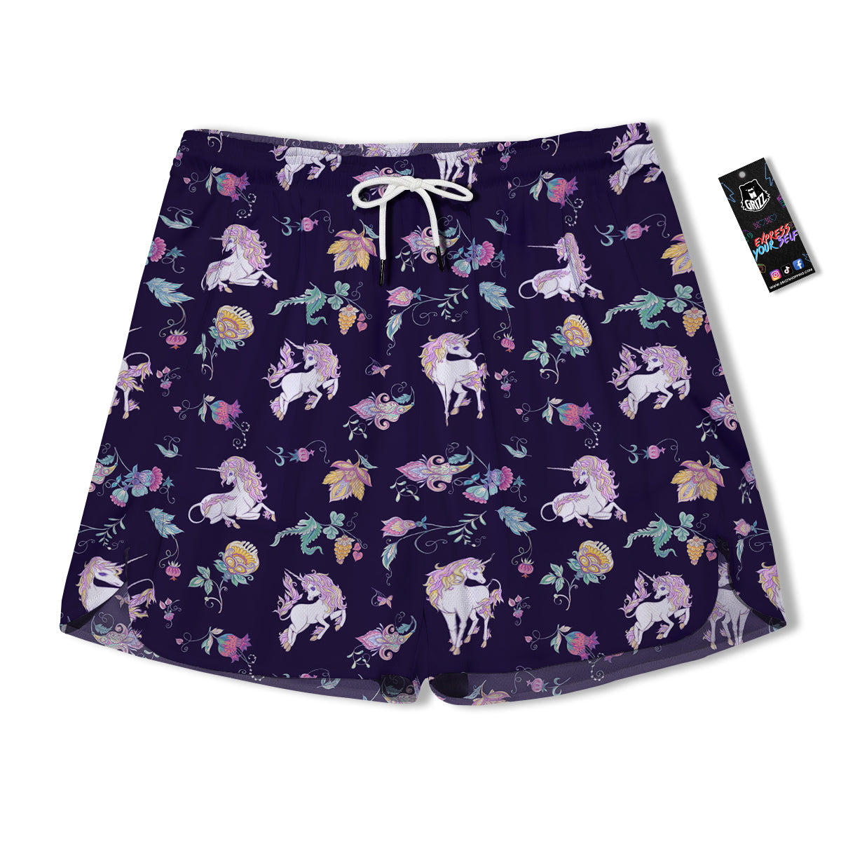 Unicorn Night Floral Print Pattern Men's Running Shorts-grizzshop