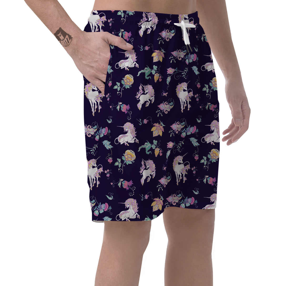 Unicorn Night Floral Print Pattern Men's Shorts-grizzshop