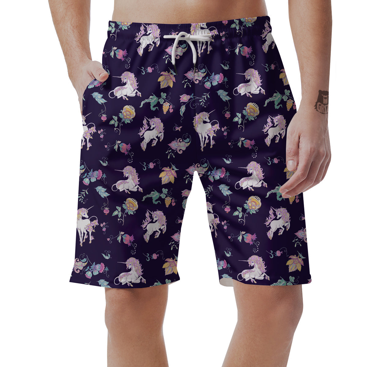 Unicorn Night Floral Print Pattern Men's Shorts-grizzshop