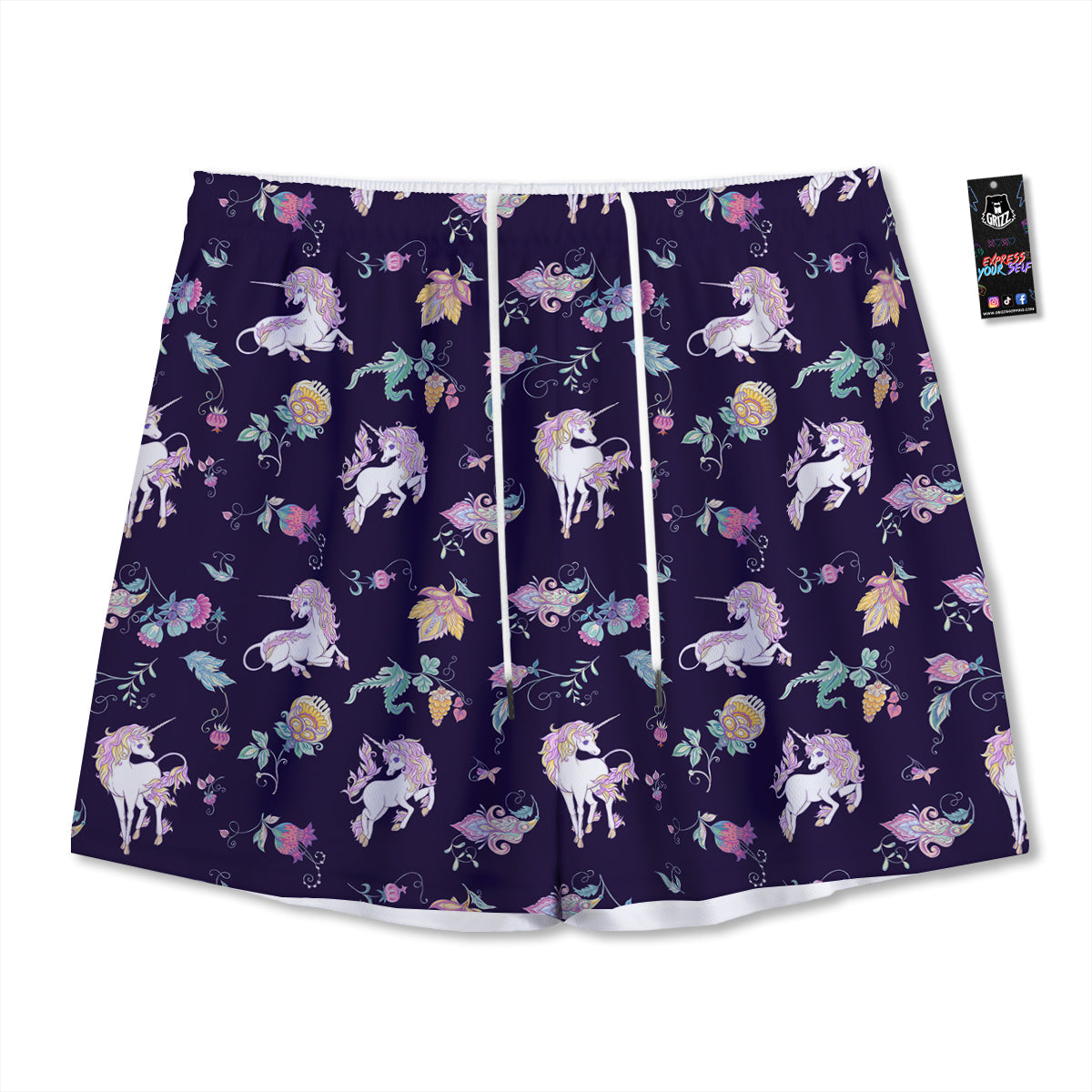 Unicorn Night Floral Print Pattern Mesh Shorts