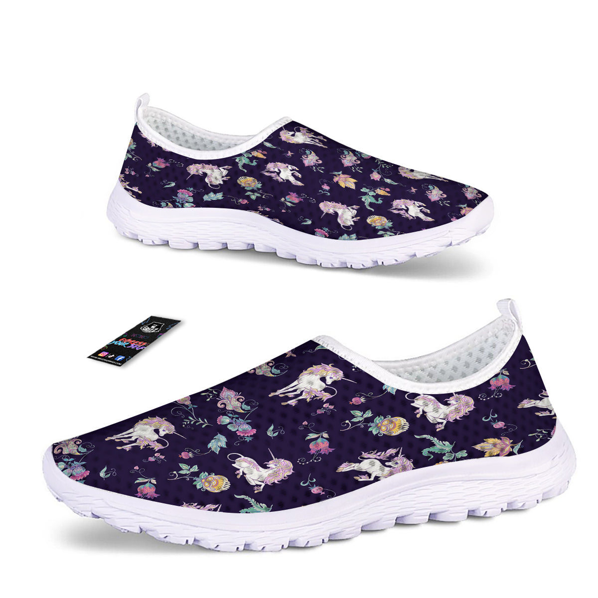 Unicorn Night Floral Print Pattern Nurse Shoes-grizzshop