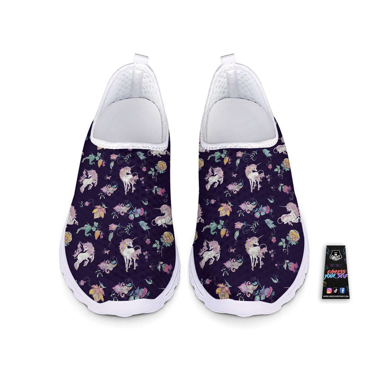 Unicorn Night Floral Print Pattern Nurse Shoes-grizzshop