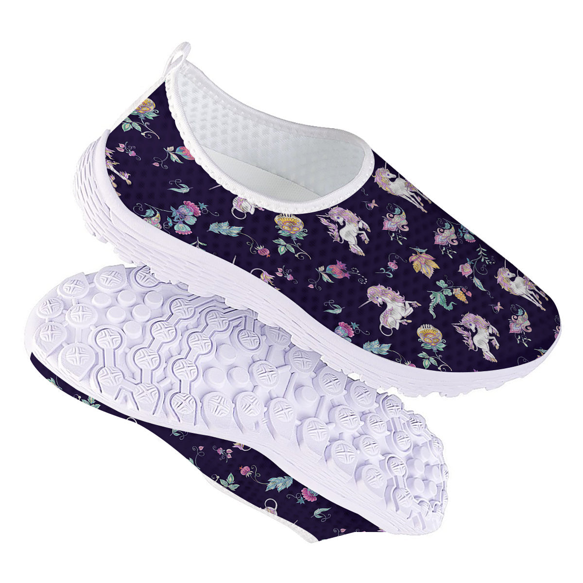 Unicorn Night Floral Print Pattern Nurse Shoes-grizzshop