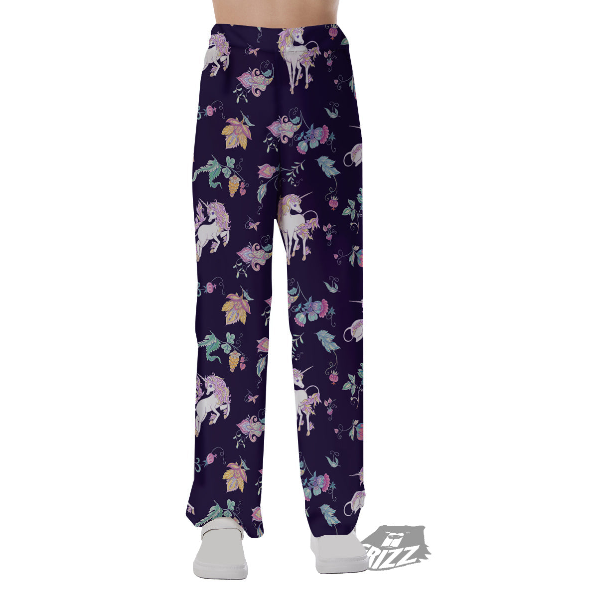 Unicorn Night Floral Print Pattern Pajama Pants-grizzshop