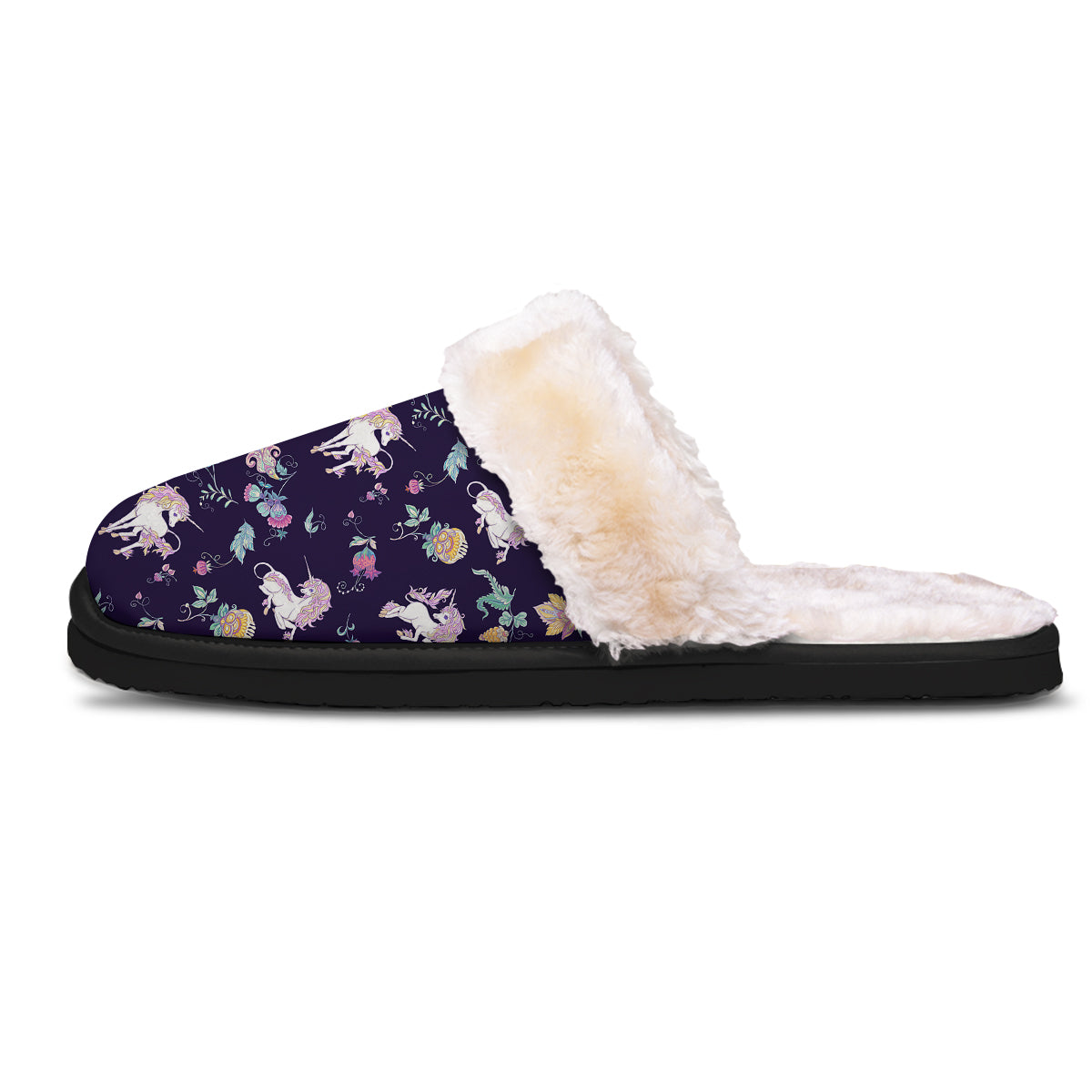 Unicorn Night Floral Print Pattern Slippers-grizzshop
