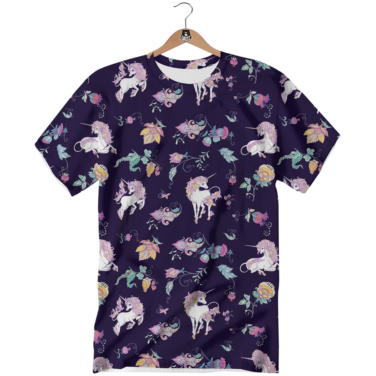 Unicorn Night Floral Print Pattern T-Shirt-grizzshop