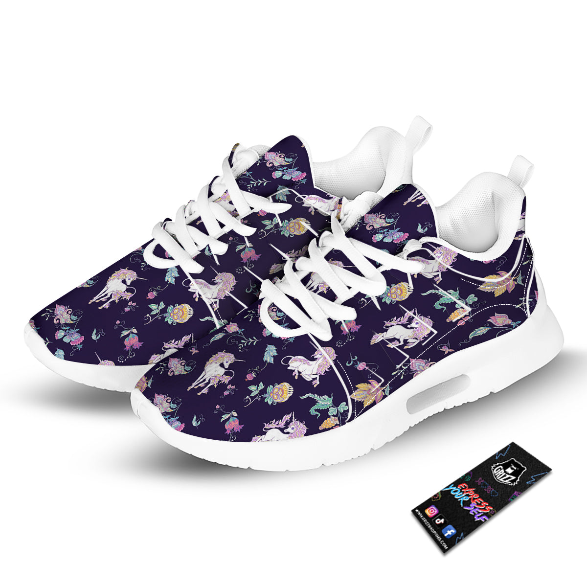 Unicorn Night Floral Print Pattern Tennis Shoes-grizzshop