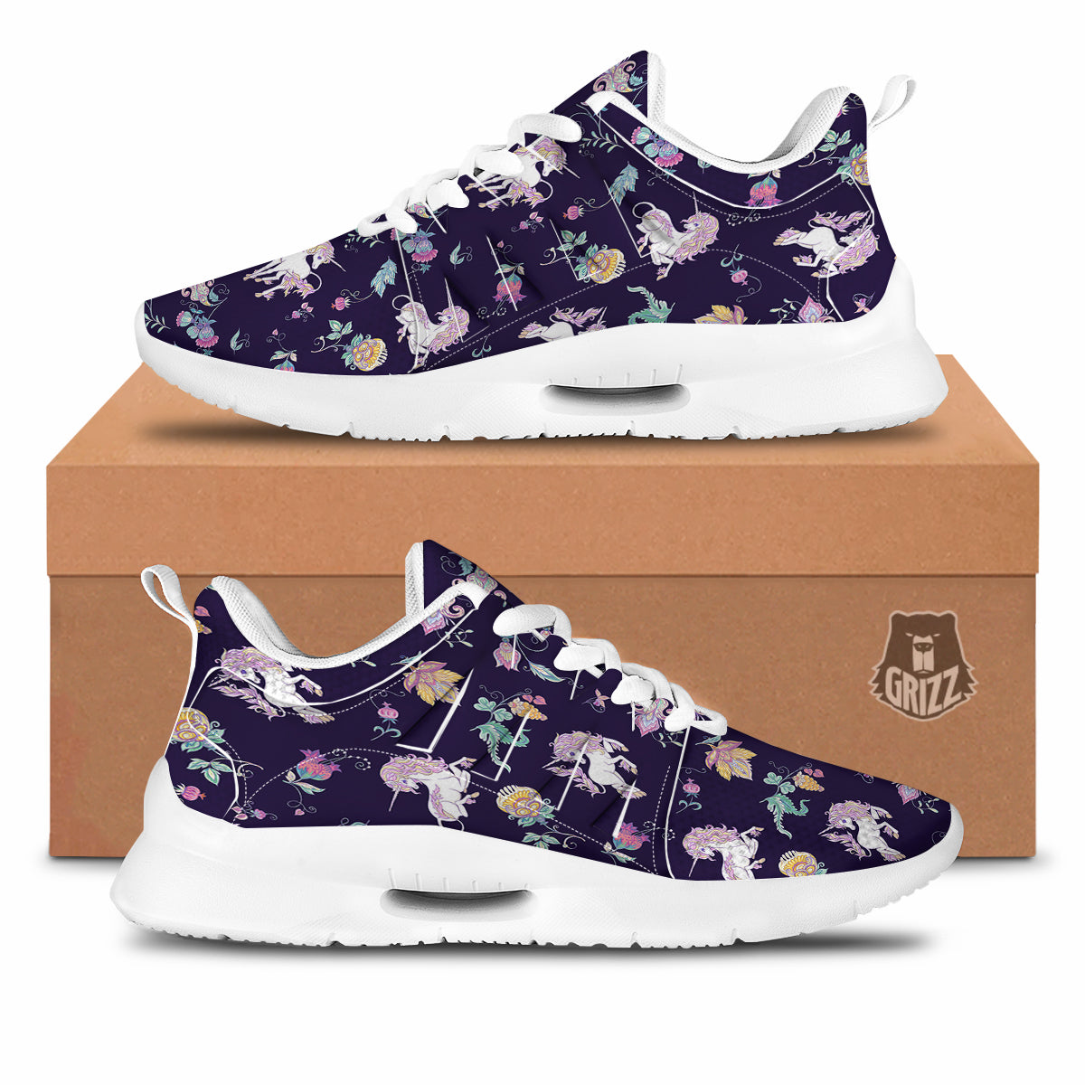 Unicorn Night Floral Print Pattern Tennis Shoes-grizzshop