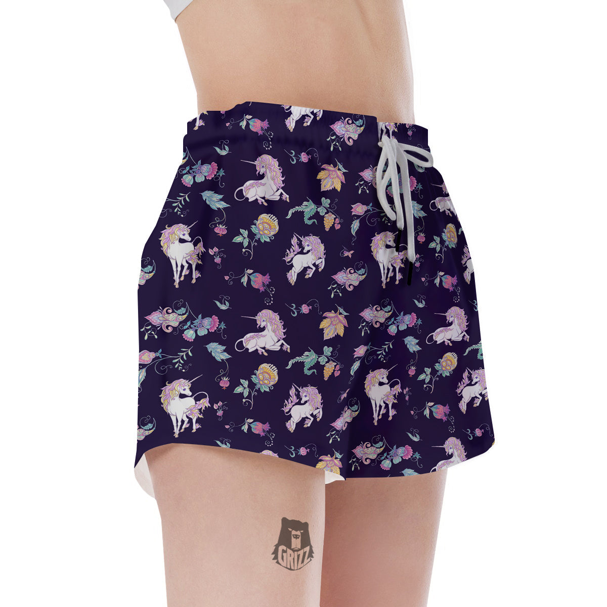Unicorn Night Floral Print Pattern Women's Shorts-grizzshop