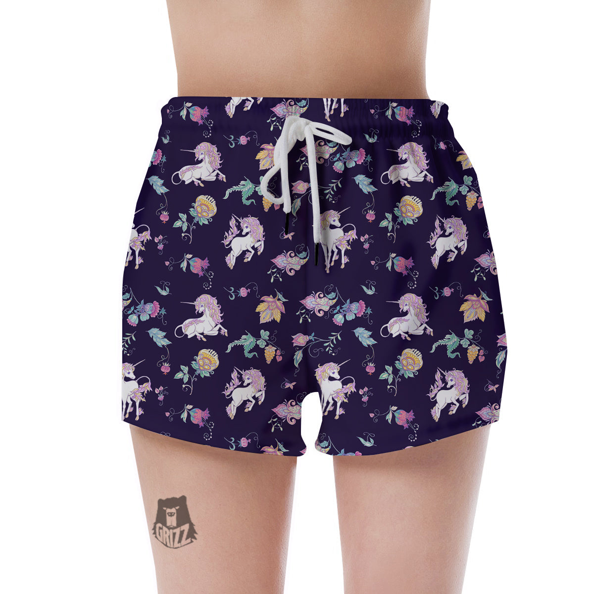 Unicorn Night Floral Print Pattern Women's Shorts-grizzshop