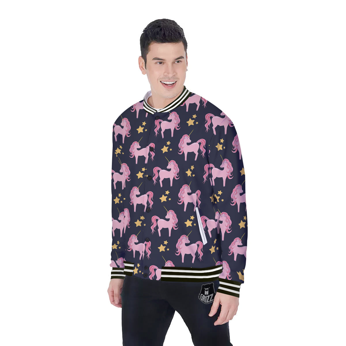 Unicorn Night Star Print Pattern Baseball Jacket-grizzshop