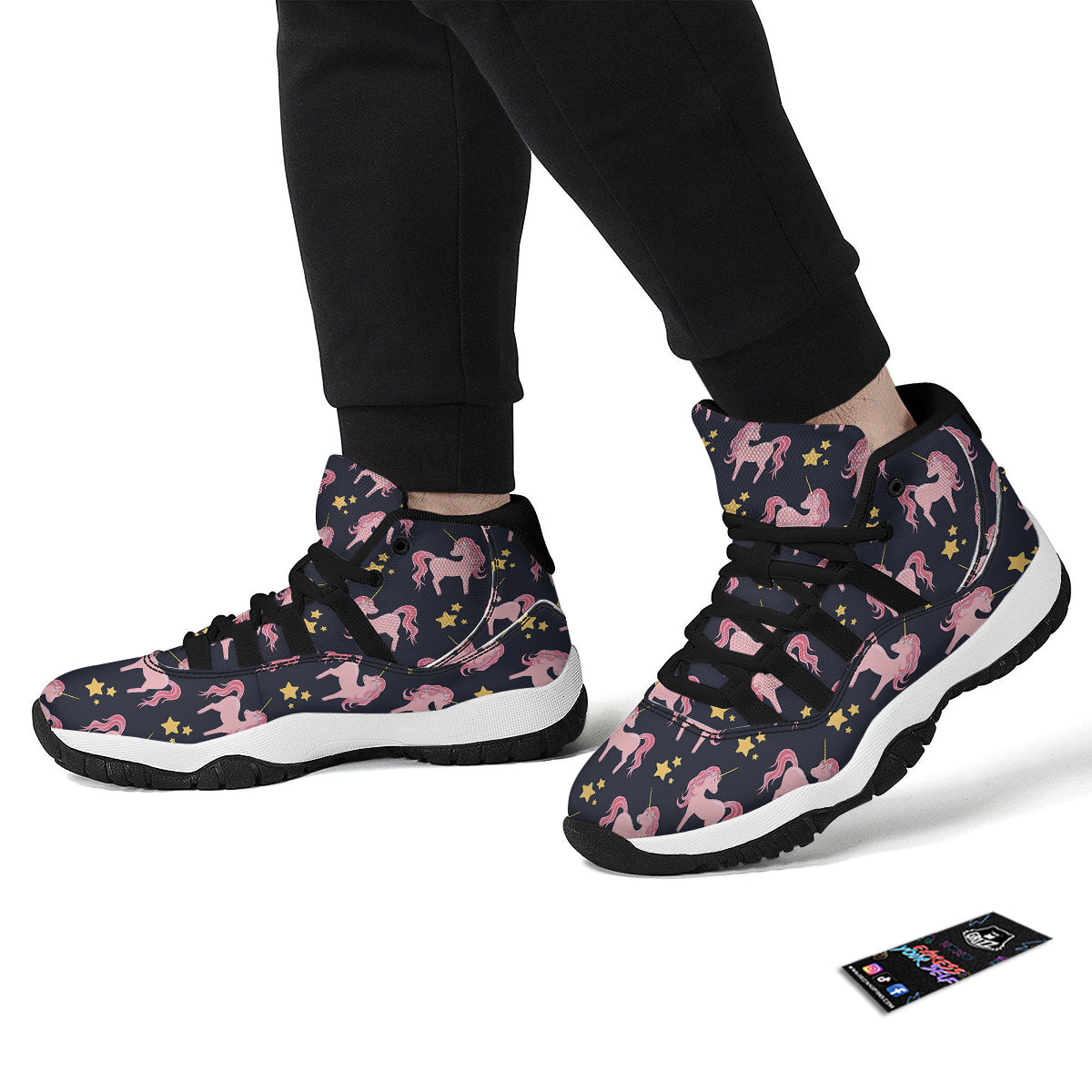 Unicorn Night Star Print Pattern Black Bball Shoes-grizzshop