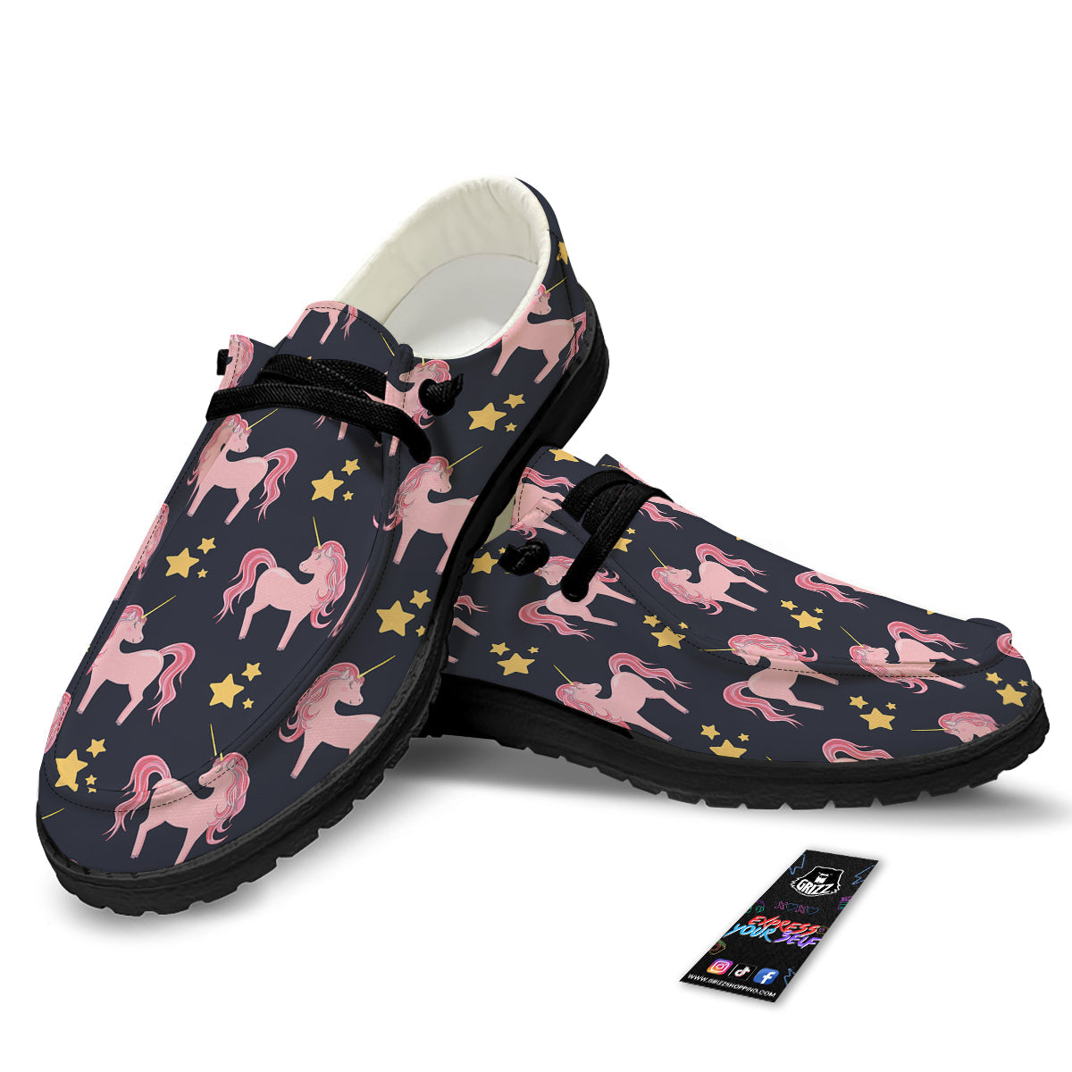 Unicorn Night Star Print Pattern Black Loafers-grizzshop