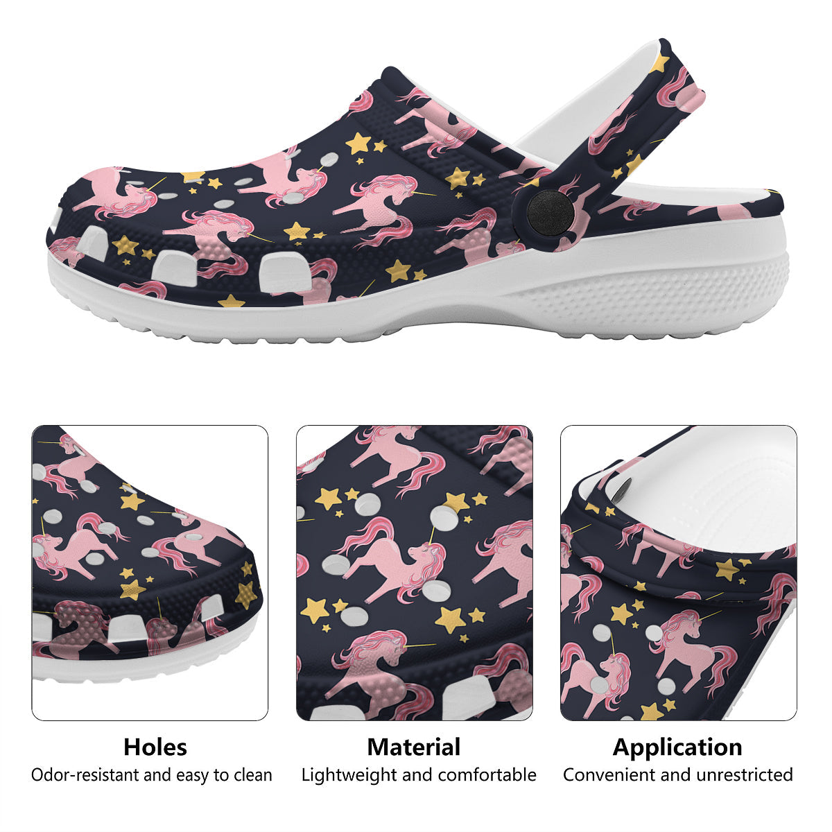 Unicorn Night Star Print Pattern Clog-grizzshop