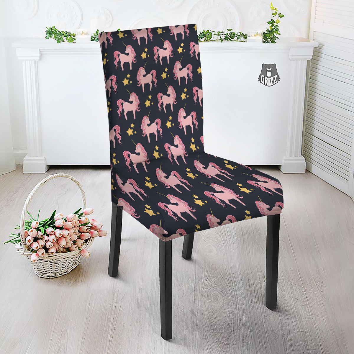Unicorn Night Star Print Pattern Dining Chair Slipcover-grizzshop