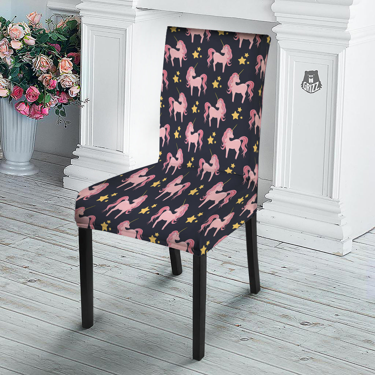 Unicorn Night Star Print Pattern Dining Chair Slipcover-grizzshop