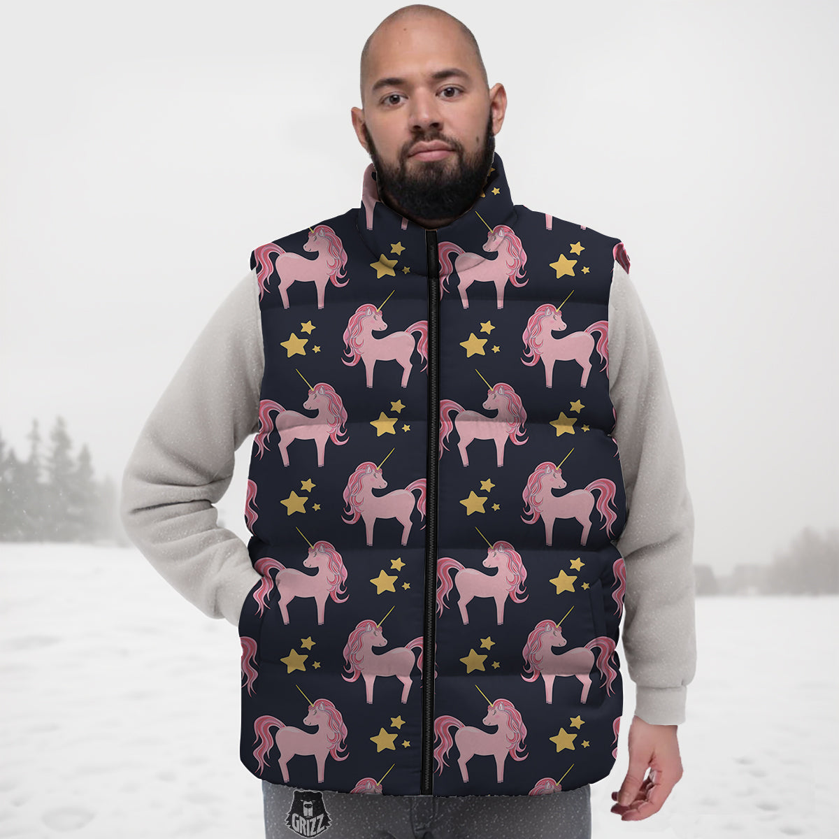 Unicorn Night Star Print Pattern Down Vest