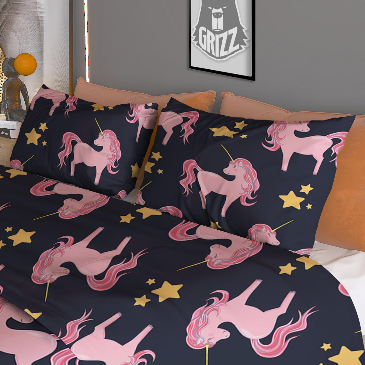 Unicorn Night Star Print Pattern Duvet Cover Bedding Set