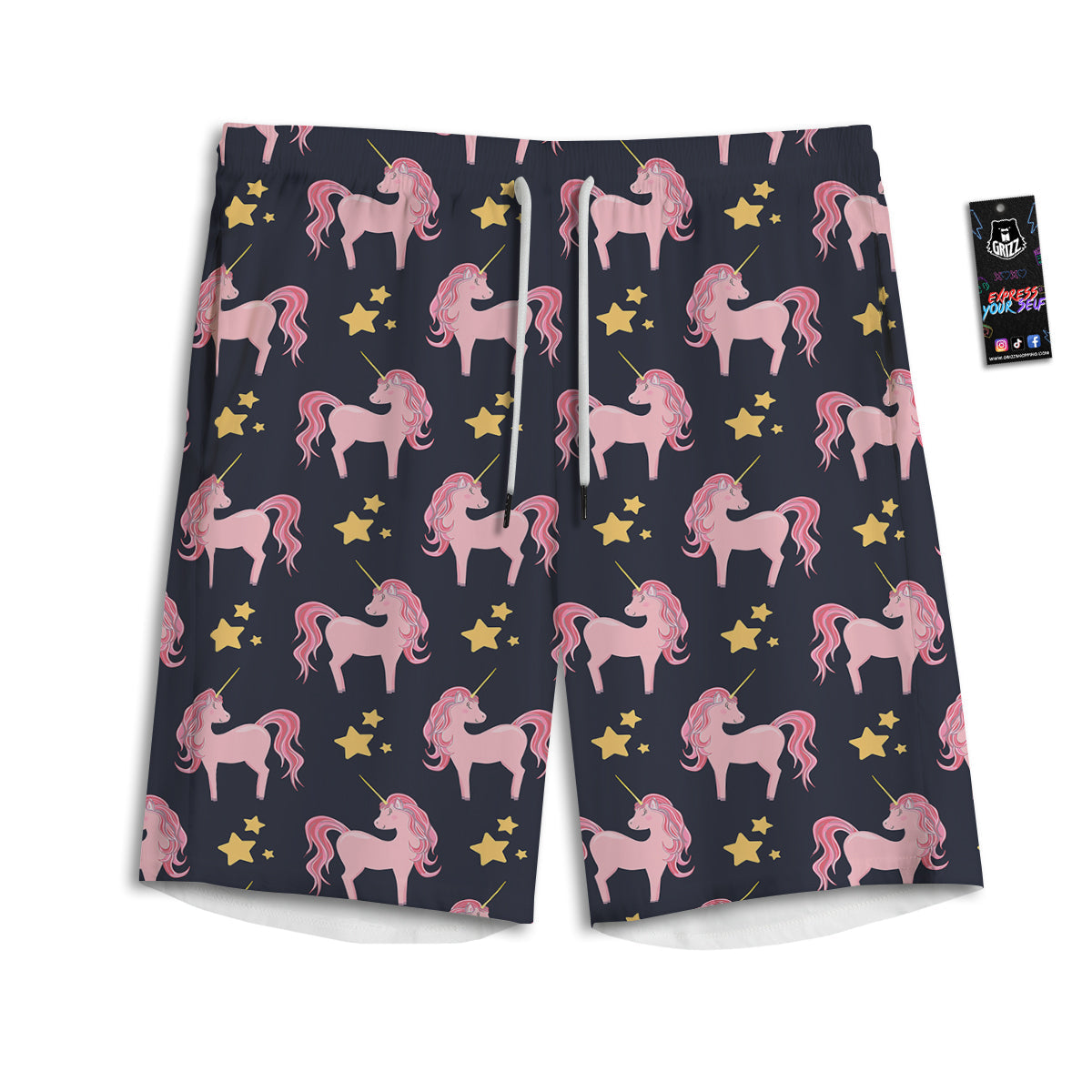 Unicorn Night Star Print Pattern Men's Athletic Shorts