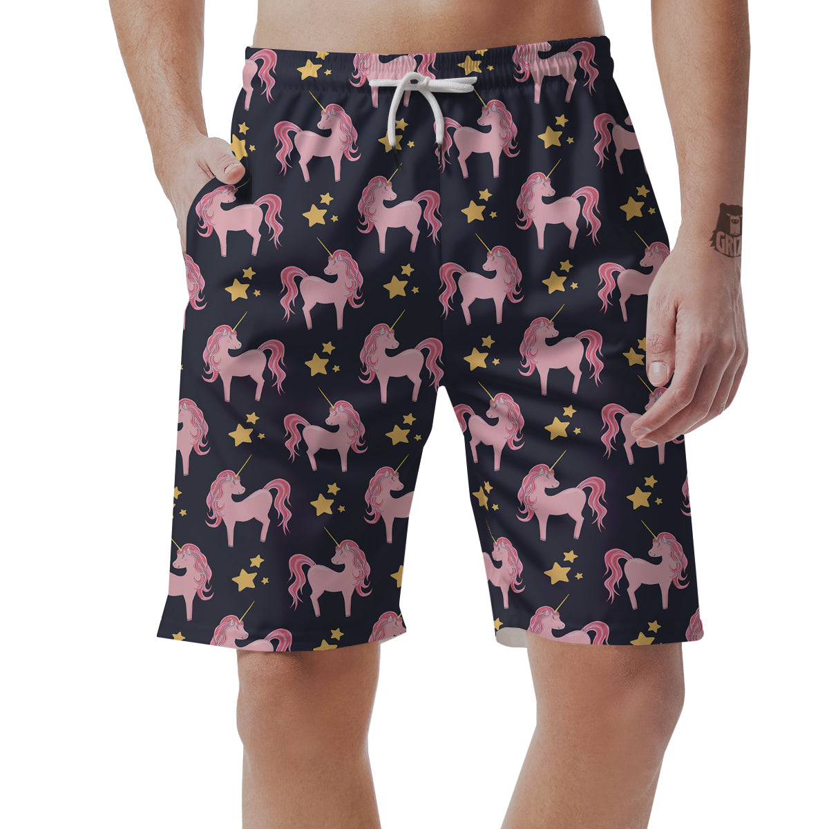 Unicorn Night Star Print Pattern Men's Shorts-grizzshop