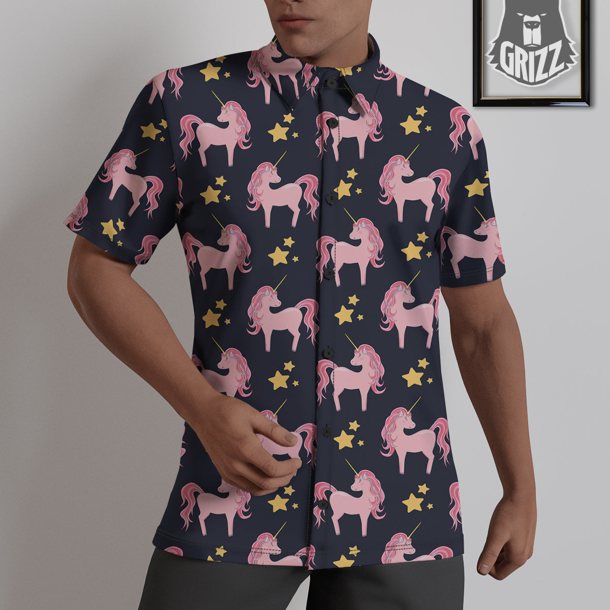 Unicorn Night Star Print Pattern Untucked Shirts-grizzshop