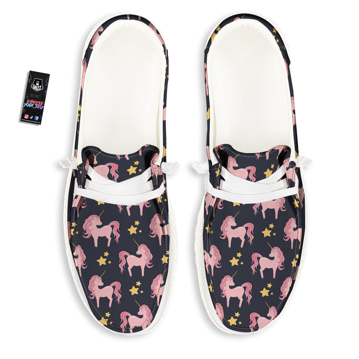 Unicorn Night Star Print Pattern White Loafers-grizzshop