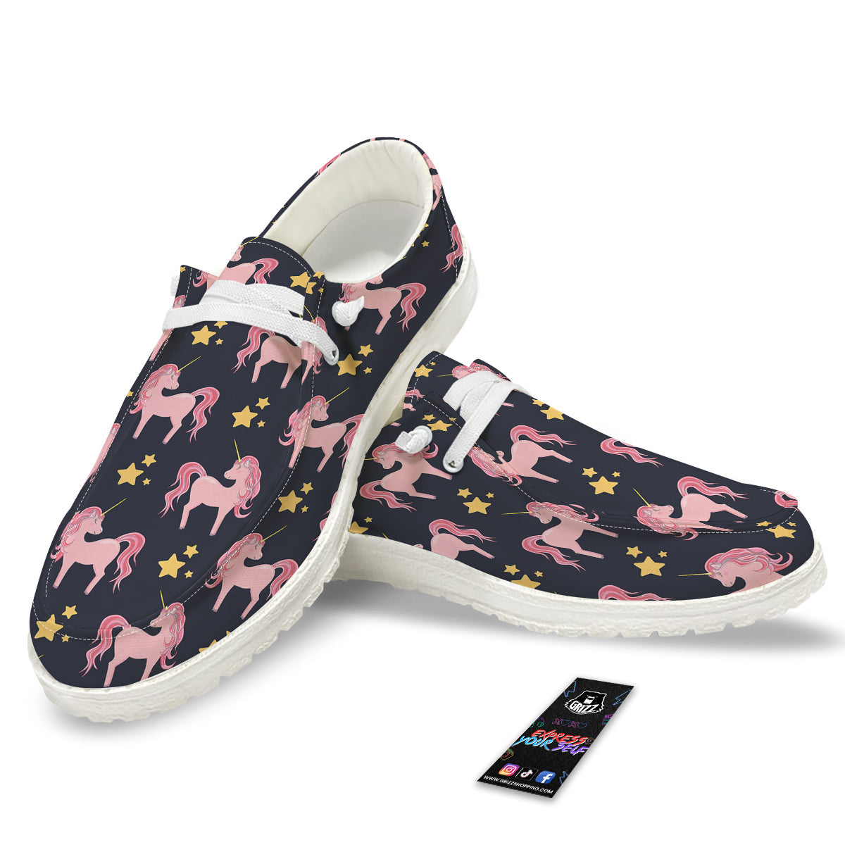 Unicorn Night Star Print Pattern White Loafers-grizzshop