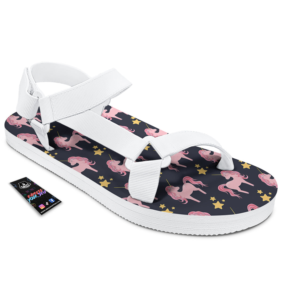 Unicorn Night Star Print Pattern White Open Toe Sandals-grizzshop