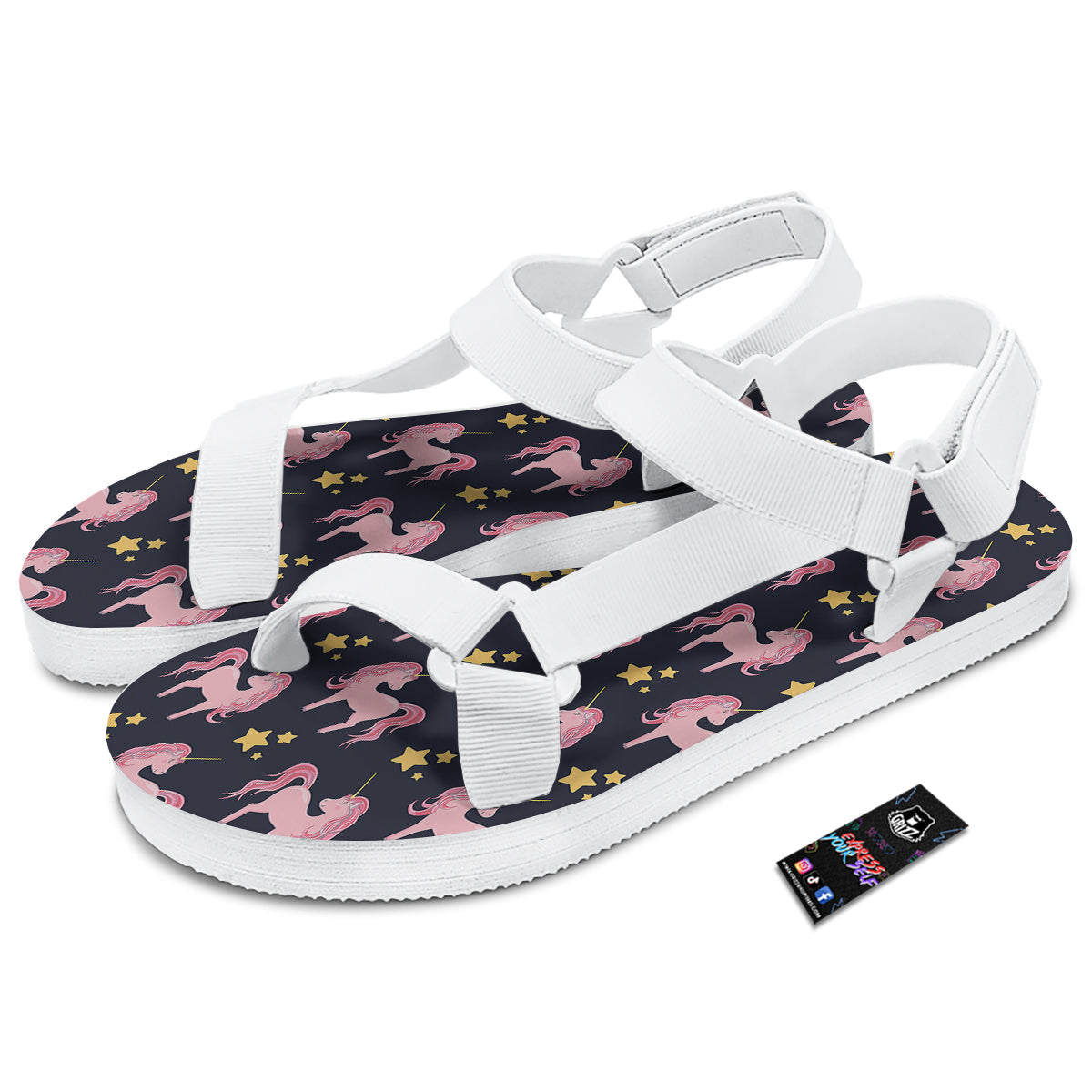 Unicorn Night Star Print Pattern White Open Toe Sandals-grizzshop