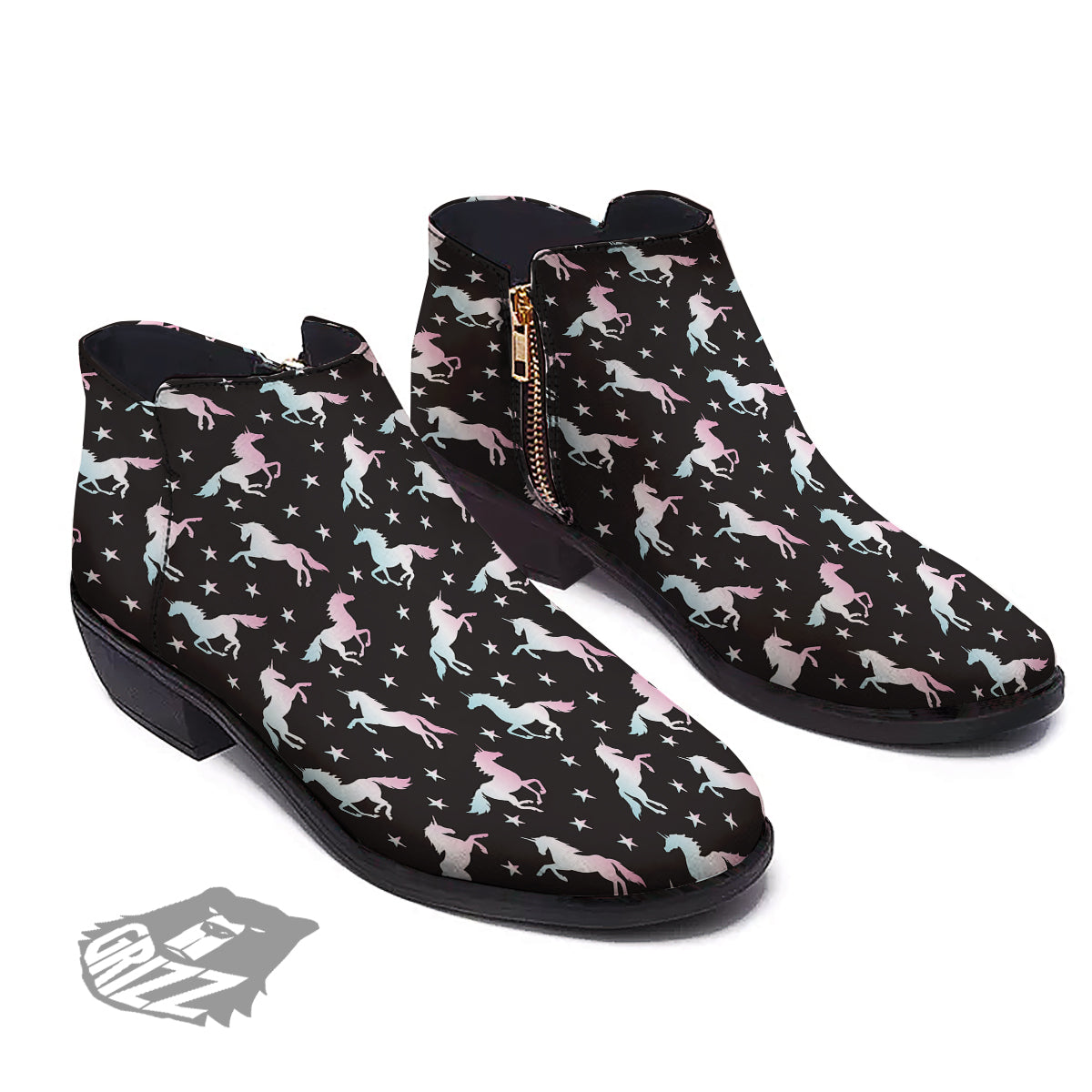 Unicorn Night Winged Print Pattern Ankle Boots-grizzshop