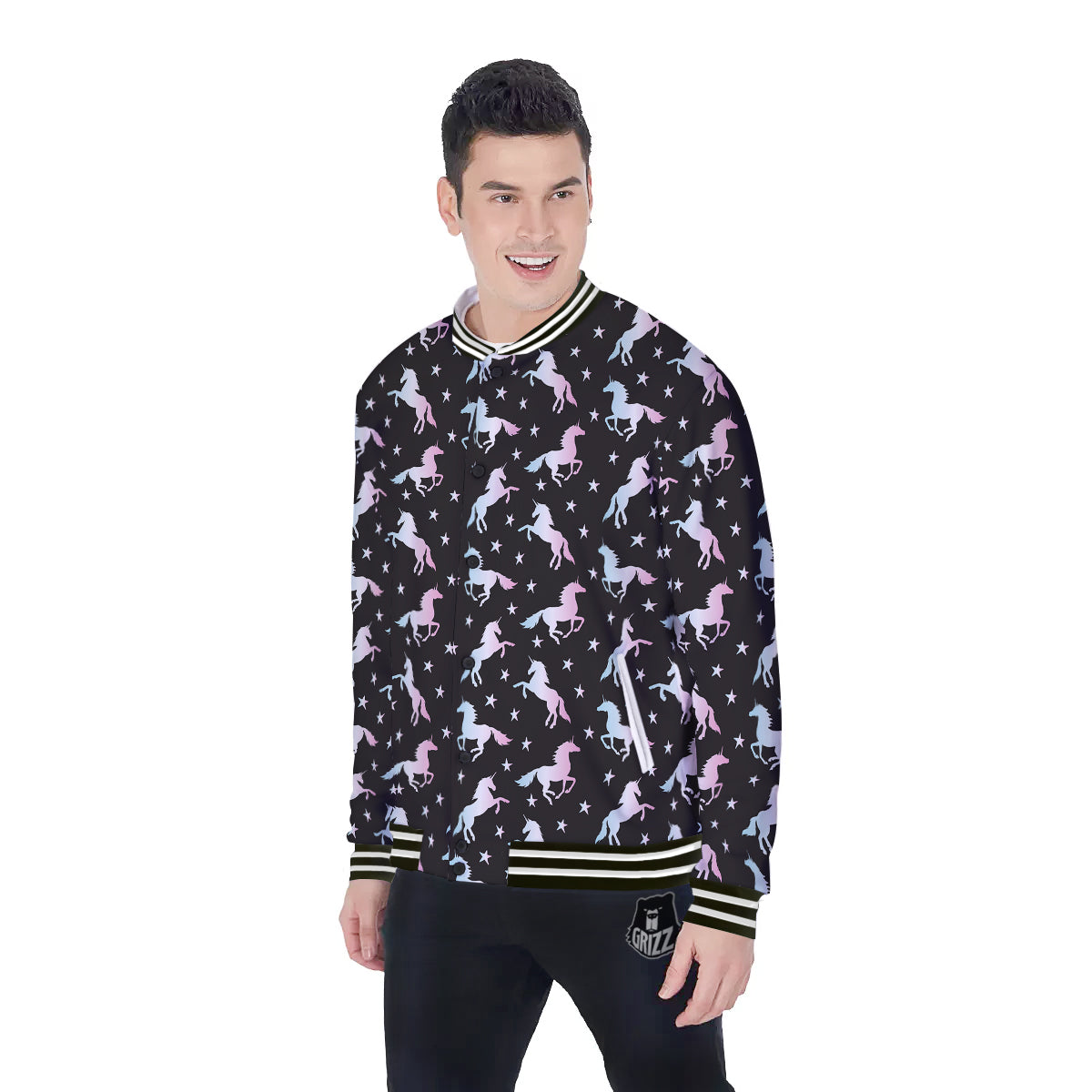 Unicorn Night Winged Print Pattern Baseball Jacket-grizzshop