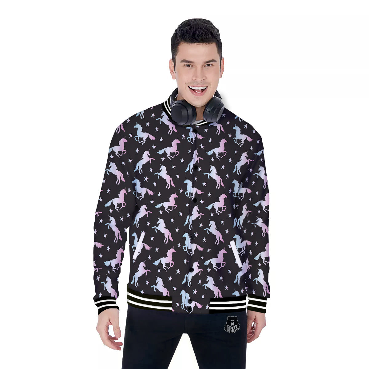 Unicorn Night Winged Print Pattern Baseball Jacket-grizzshop
