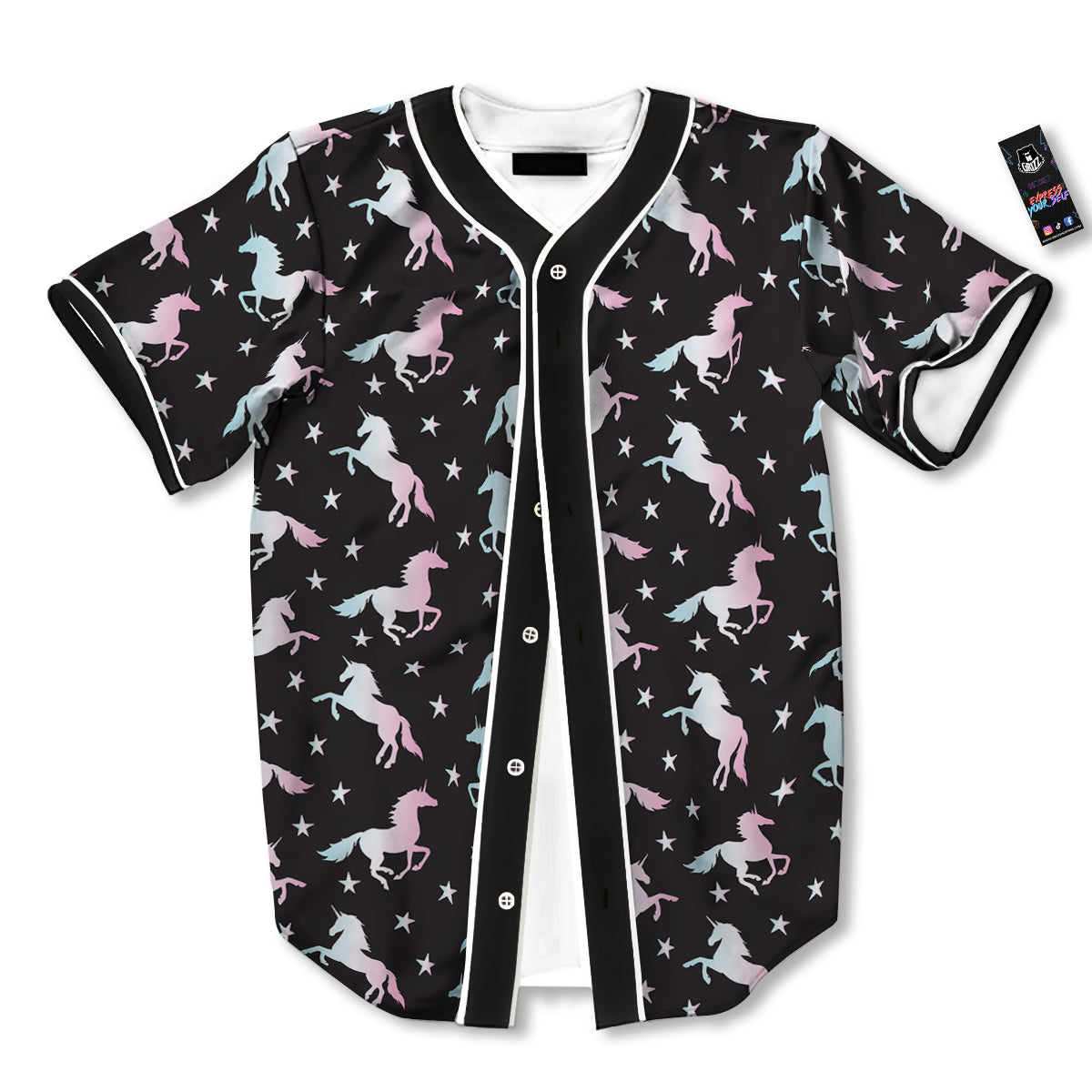 Unicorn Night Winged Print Pattern Baseball Jersey-grizzshop
