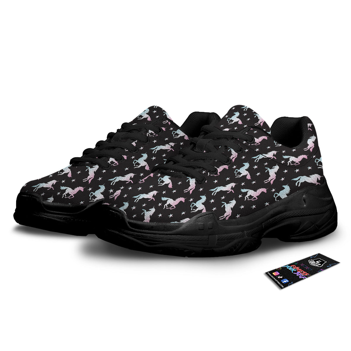 Unicorn Night Winged Print Pattern Black Chunky Shoes-grizzshop