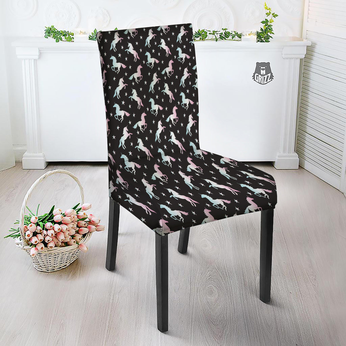 Unicorn Night Winged Print Pattern Dining Chair Slipcover-grizzshop