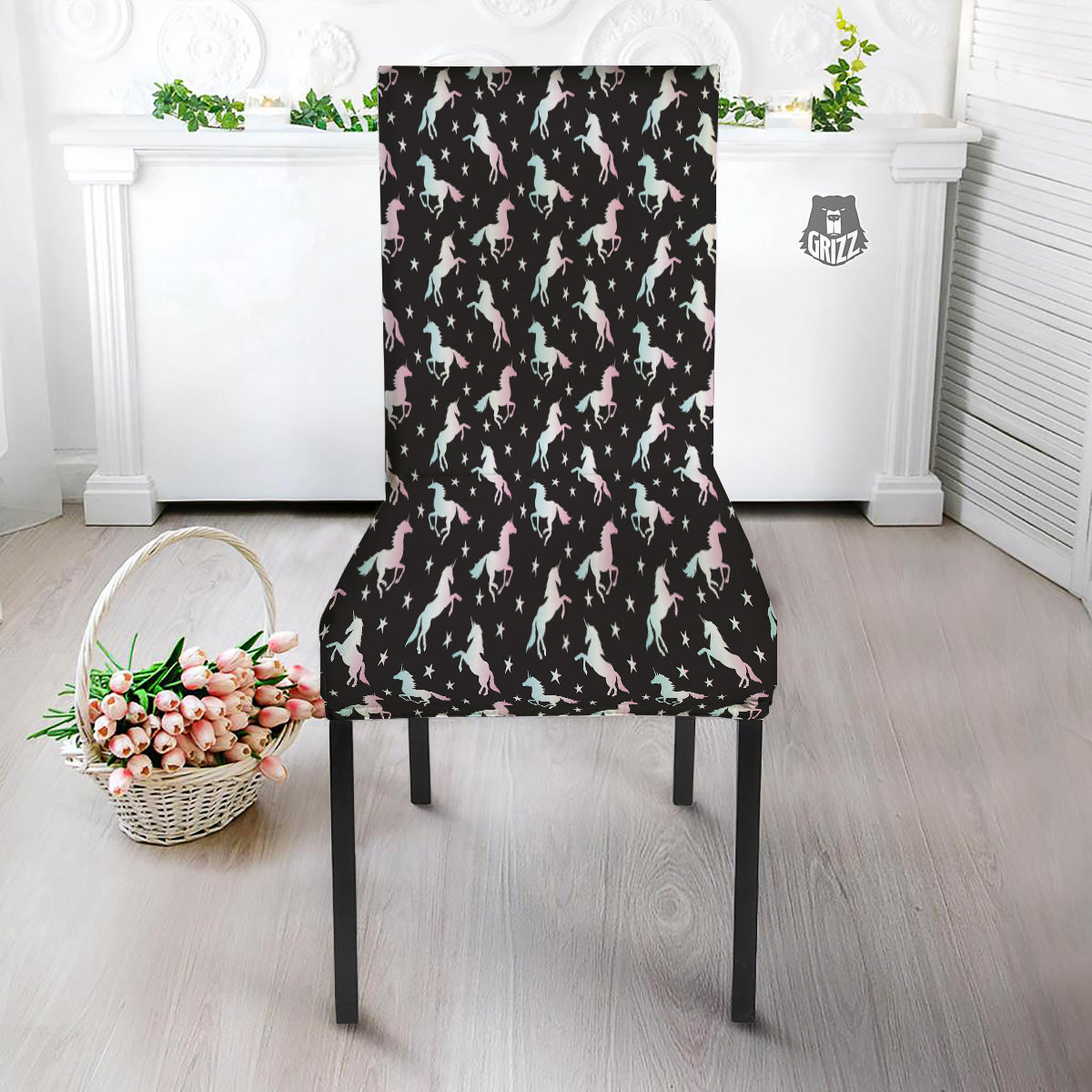 Unicorn Night Winged Print Pattern Dining Chair Slipcover-grizzshop