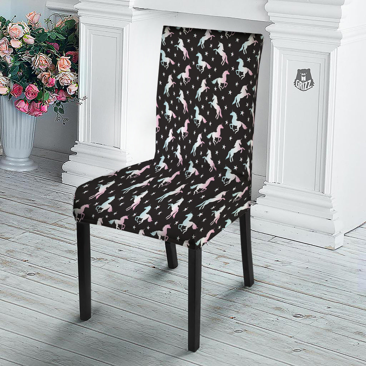 Unicorn Night Winged Print Pattern Dining Chair Slipcover-grizzshop