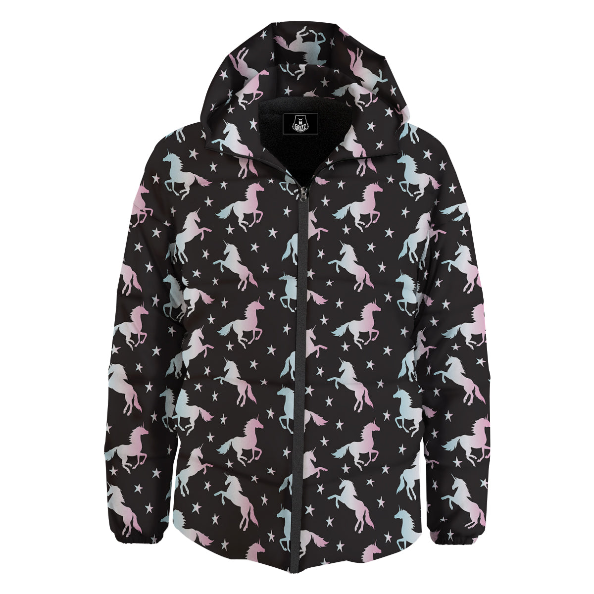 Unicorn Night Winged Print Pattern Down Jacket-grizzshop