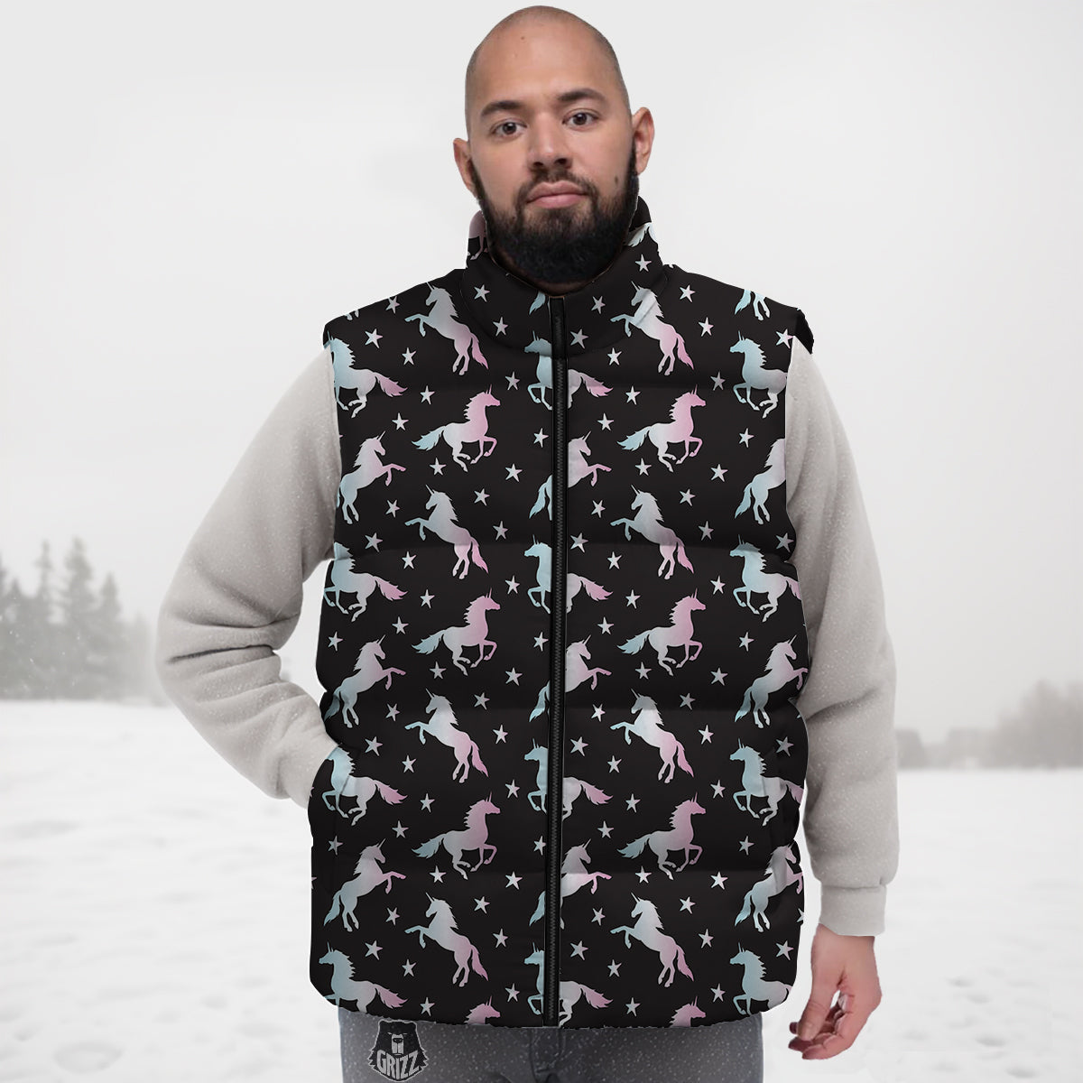 Unicorn Night Winged Print Pattern Down Vest-grizzshop