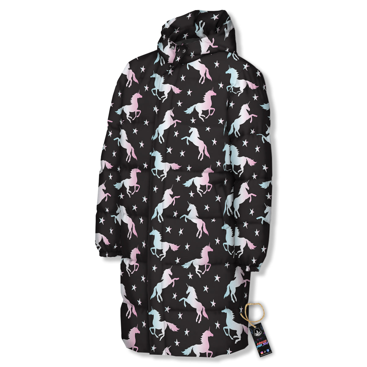 Unicorn Night Winged Print Pattern Long Down Jacket-grizzshop