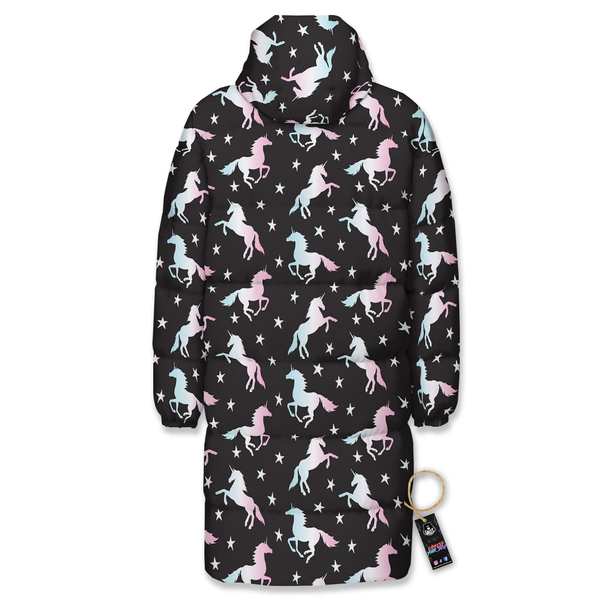 Unicorn Night Winged Print Pattern Long Down Jacket-grizzshop