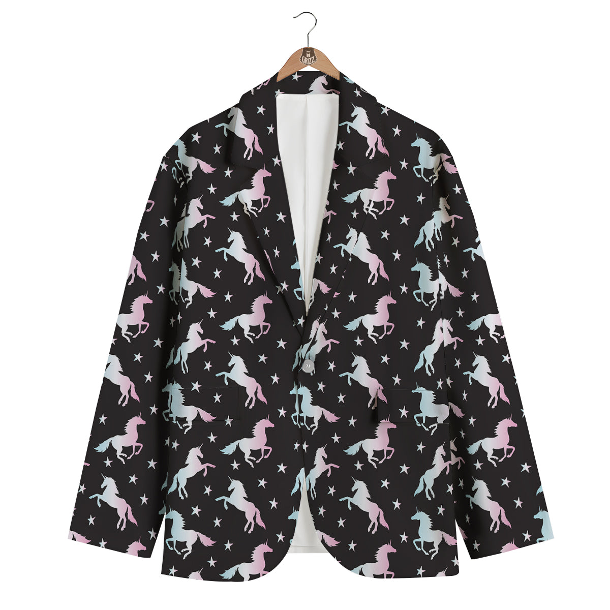 Unicorn Night Winged Print Pattern Men's Blazer-grizzshop