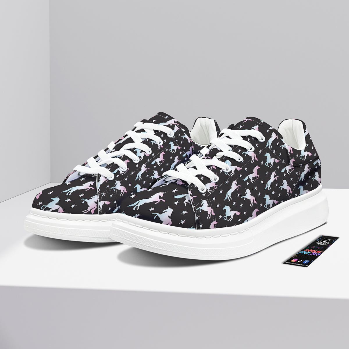 Unicorn Night Winged Print Pattern Platform Shoes-grizzshop