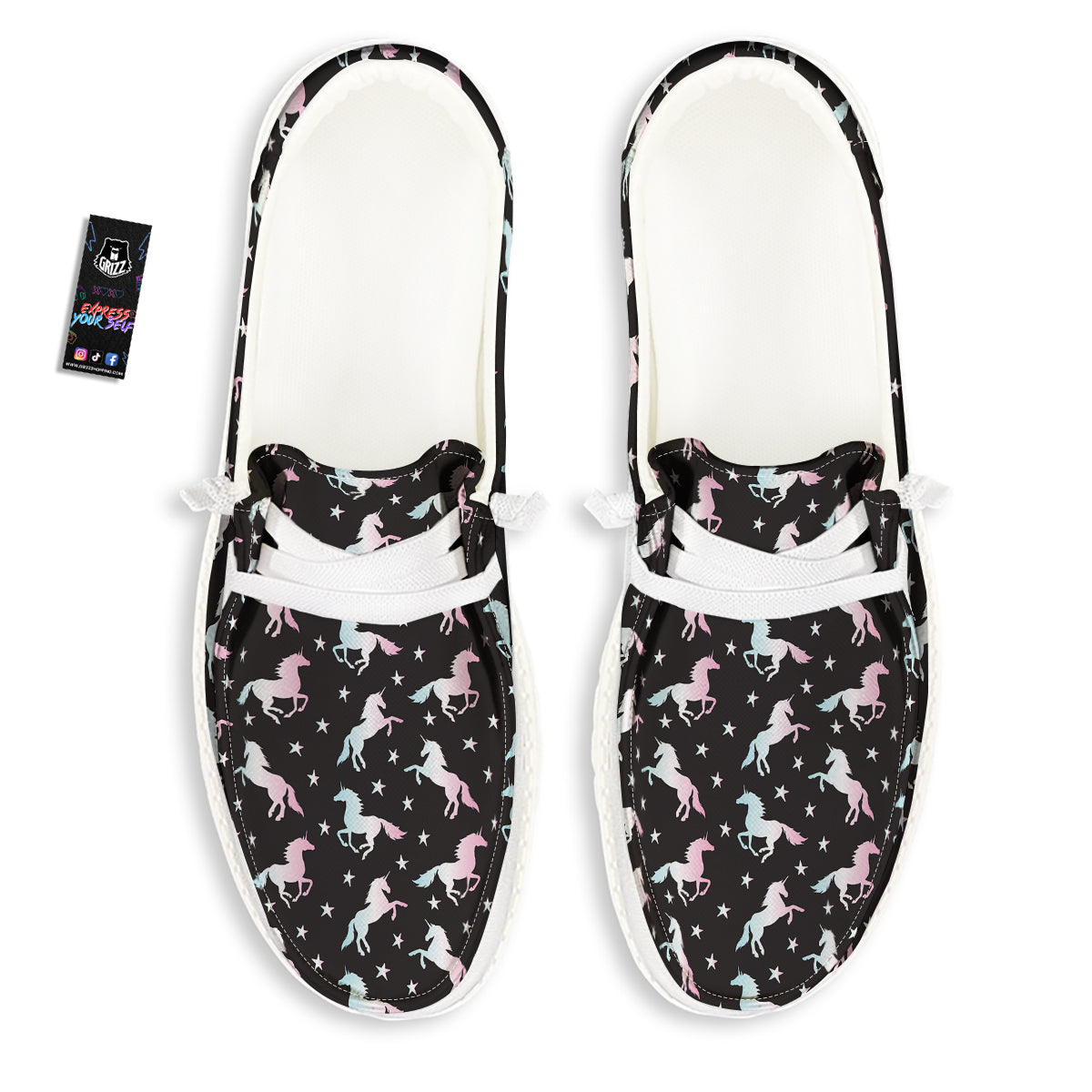 Unicorn Night Winged Print Pattern White Loafers-grizzshop