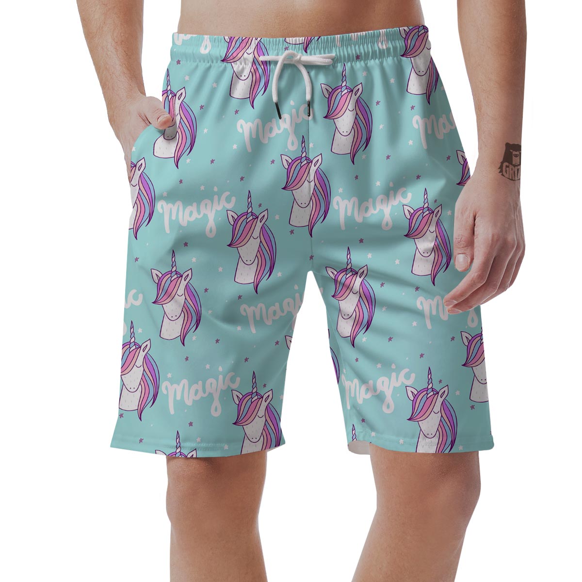 Unicorn Pastel Pattern Print Men's Shorts-grizzshop