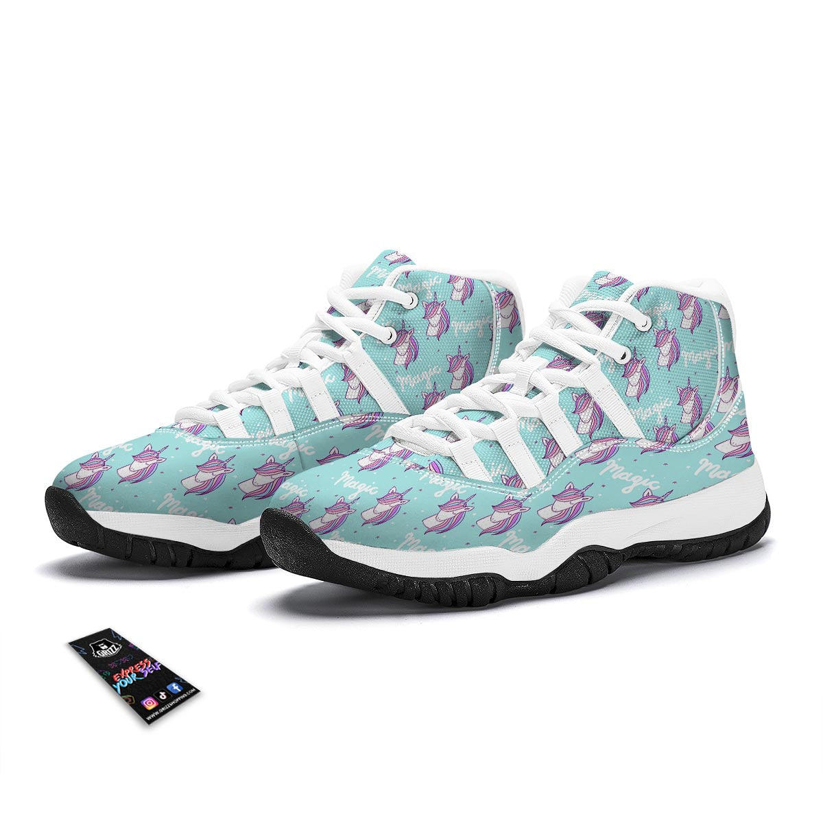 Unicorn Pastel Pattern Print White Bball Shoes-grizzshop