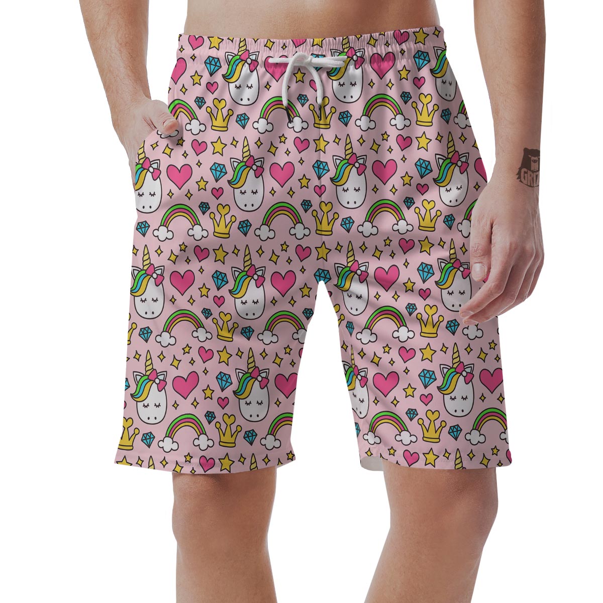 Unicorn Pattern Print Men's Shorts-grizzshop