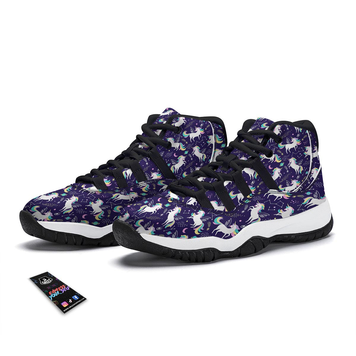 Unicorn Pattern Printt Black Bball Shoes-grizzshop